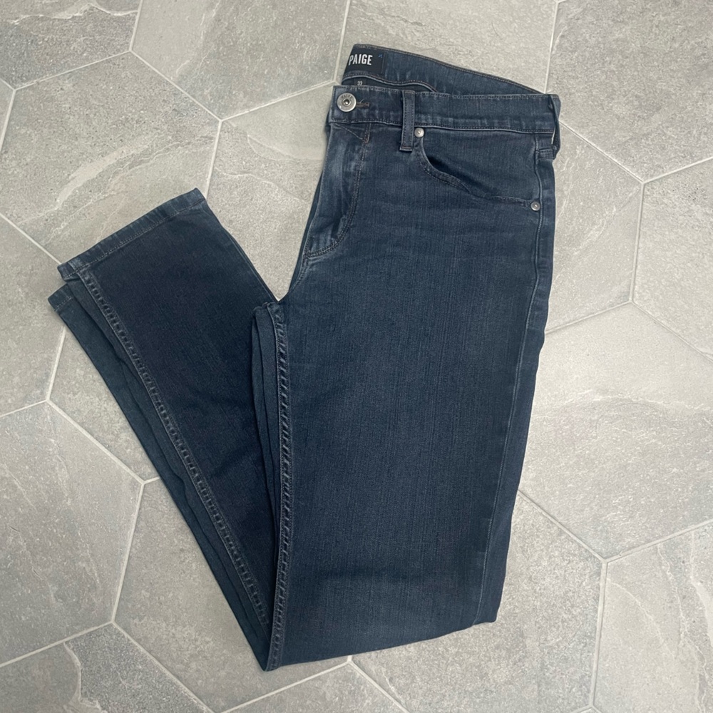 PAIGE Men’s Lennox Straight Slim Jeans – Deep Indigo Wash, Size 33